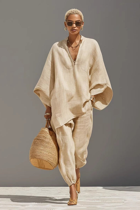 Women's Casual Loose Solid Color Shirt Set 