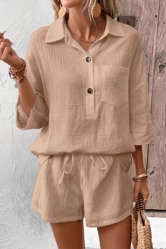 Casual Double-Panel Shirt With Lapel Collar Casual Two-Piece Set 