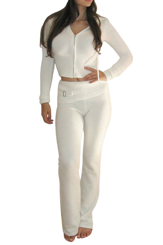 Long Sleeve Sweater & High Waist Long Pants Set | ladies long sweaters