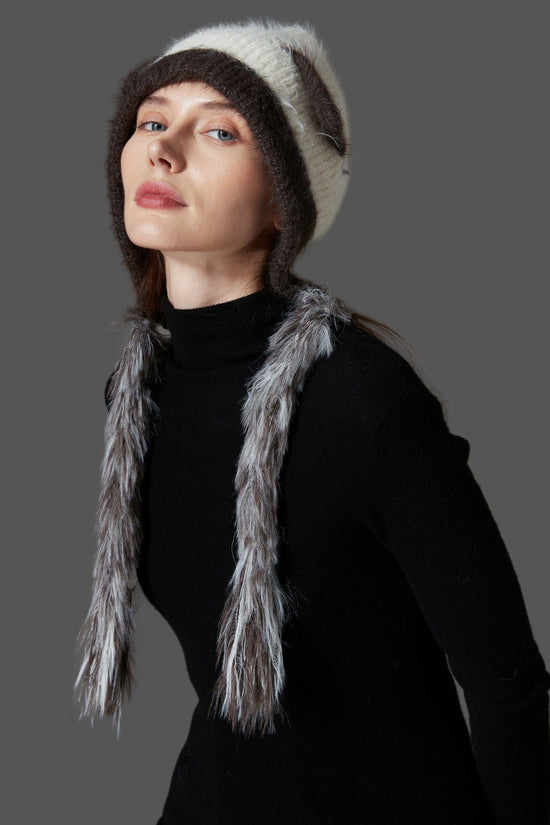 Cat Ears Mink Wool Ear Protection Color Matching Woven Hat Knitted Hat CJ