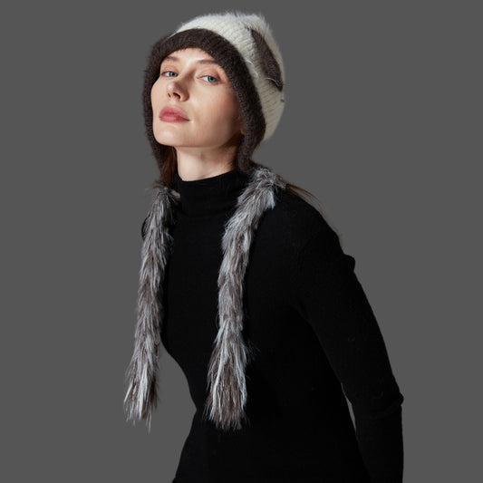 Cat Ears Mink Wool Ear Protection Color Matching Woven Hat Knitted Hat CJ