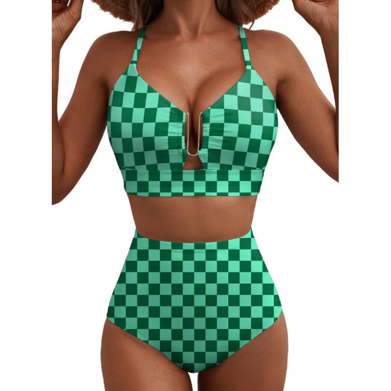 Floral Print High-Waisted U-Line Bikini Set Swimwear for Women 