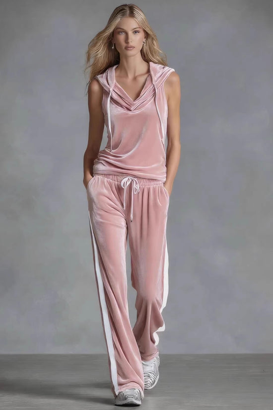 Velvet Womens Fashion Wide-Leg Pants Sports Suit 