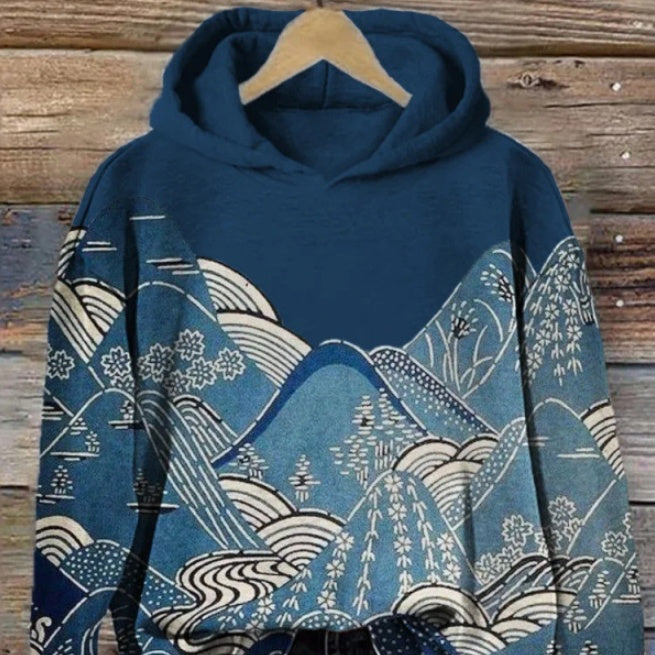 Womens Printed Hooded Long-Sleeve Pullover Sweatshirt 