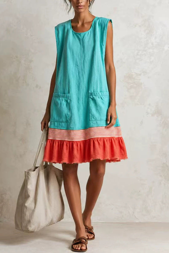 Elegant U-Neck Fitted Ruffle Dress for Women Long Dress with Vacation Vibes 