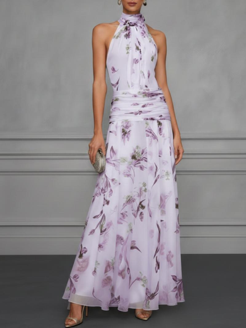 Hanging neck printed dress 