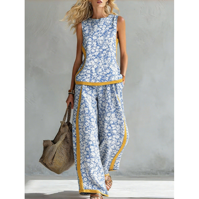 Printed Retro Casual Top Set 