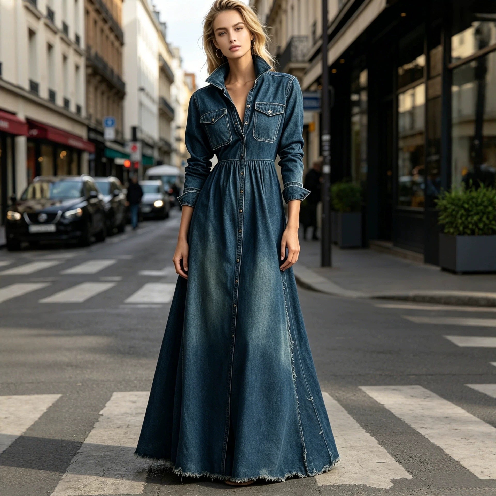 Waist slimming retro long sleeved dress 