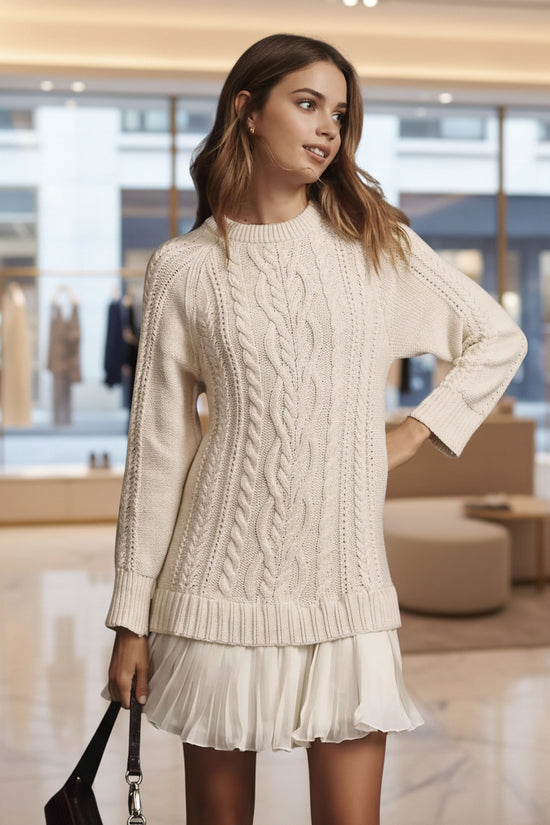 Comfortable Casual Fashion Knit Sweater with Cable Pattern for Women 