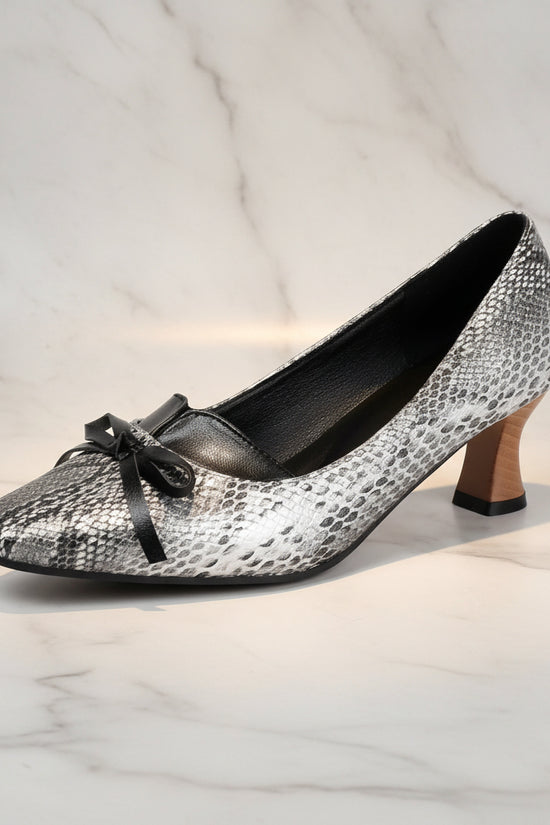 Leopard print square toe high-heeled women's retro shallow bow single shoes Made to order, ships in 7 days 