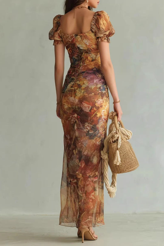 V-neck waist cinched ruffle edge dress 