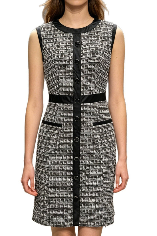 Vintage leather trimmed tweed vest A-line skirt dress 
