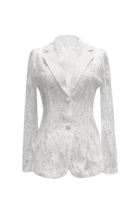 Fashionable Casual Elegant Lace V-Neck Sheer Blazer for Women 