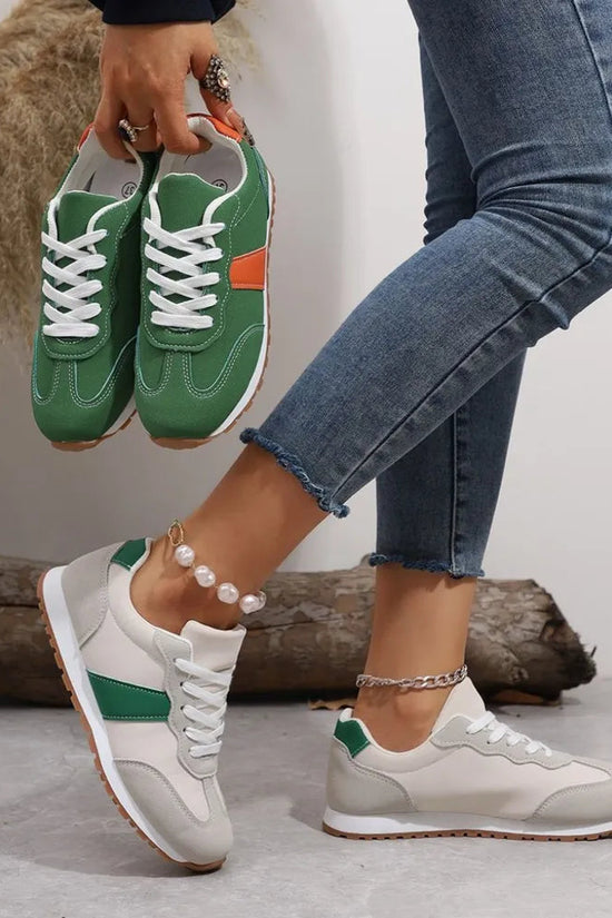 PU Leather Contrast Round Toe Flats Sneakers 