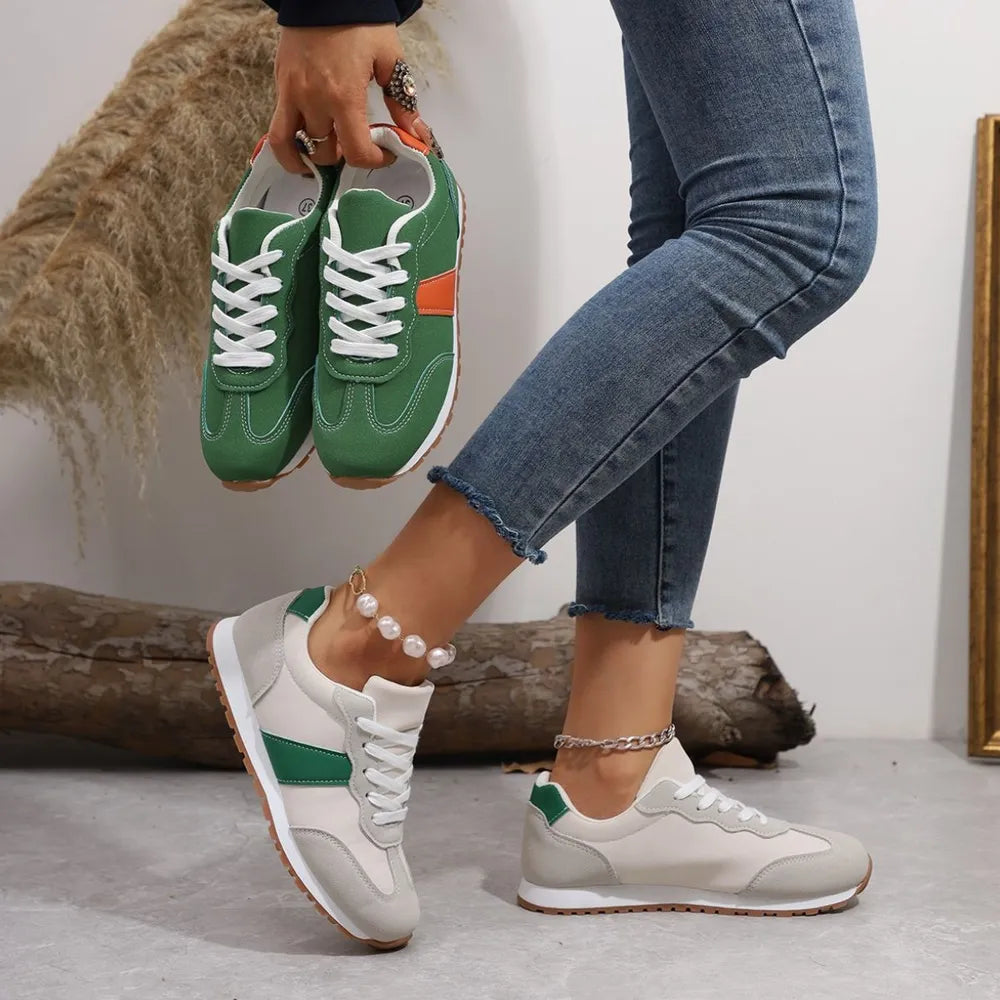 PU Leather Contrast Round Toe Flats Sneakers 