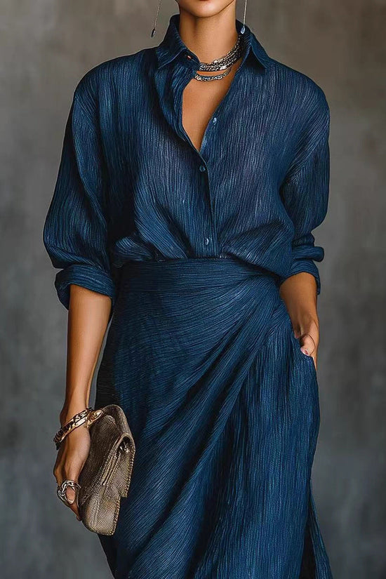 Elegant Chic Sexy Solid Color Irregular Pleated Dress with Belt for Women 