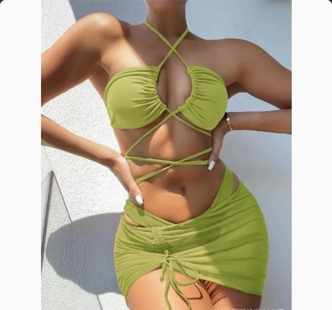 New  Multi-color Women's Separated Swimsuit Solid Color Three-piece Bikini Women's Swimwear 