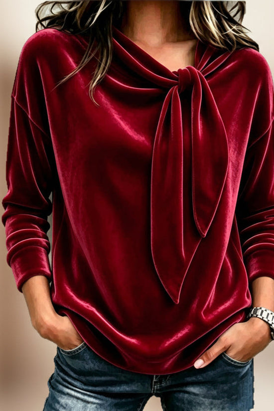 Solid color long sleeved bow top 