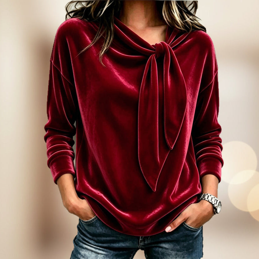 Solid color long sleeved bow top 