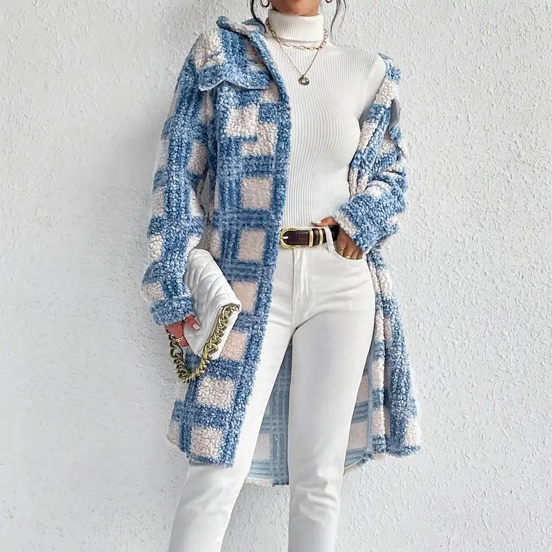 Women's Lightweight Plaid Jacket, Button Down Fleece Jacket, Long Sleeve Fall Outerwear Coat CJ US