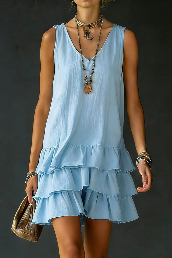 V-neck Cotton-linen Womens Fashionable Sleeveless Dress 