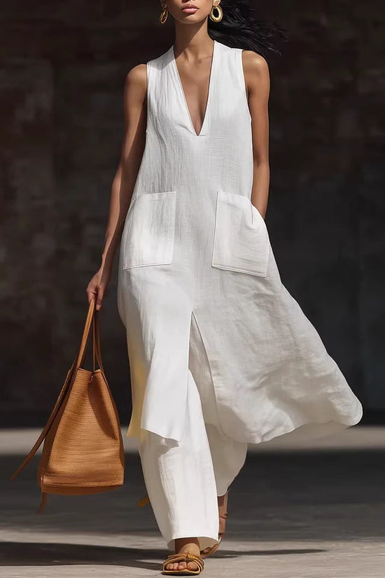 Casual New Style V-Neck Sleeveless Dress Set 