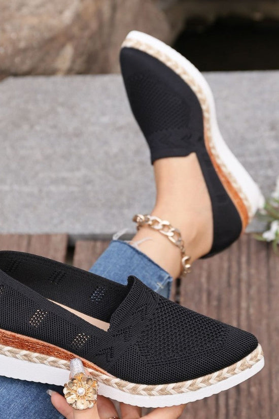 Woven Hemp Rope Platform Shallow Breathable Snakeskin Pointed Toe Women's Flats 