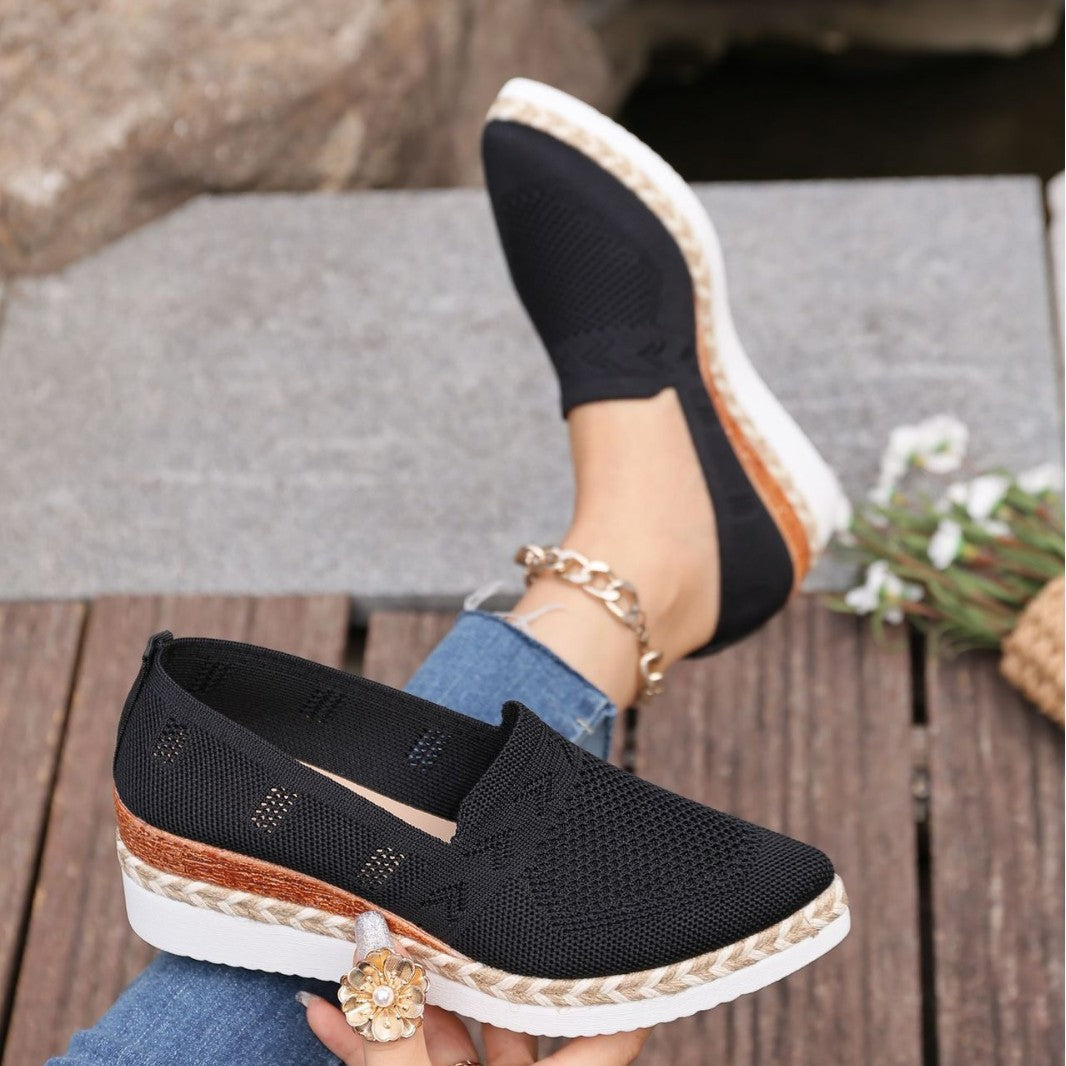 Woven Hemp Rope Platform Shallow Breathable Snakeskin Pointed Toe Women's Flats 