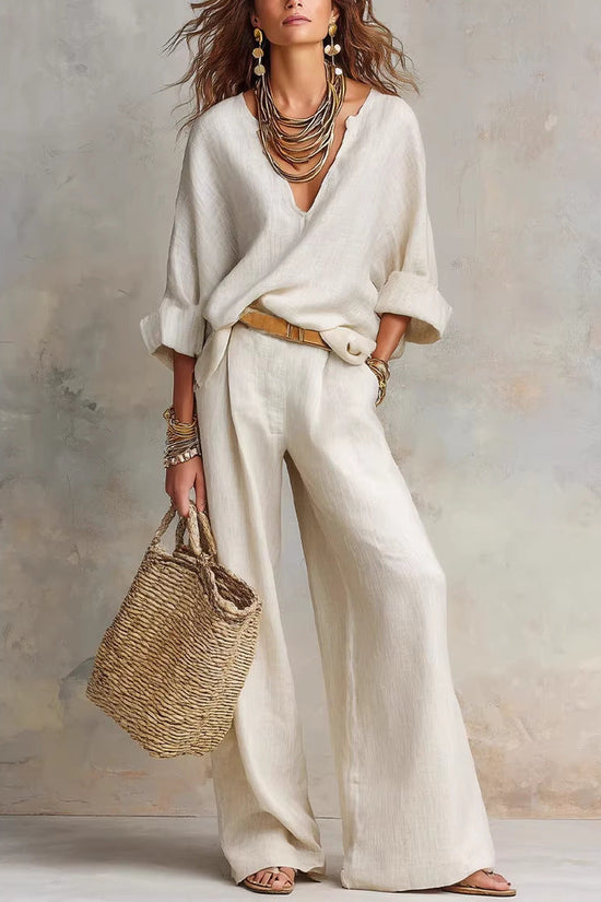 Fashionable Casual Linen Loose Vacation Set 