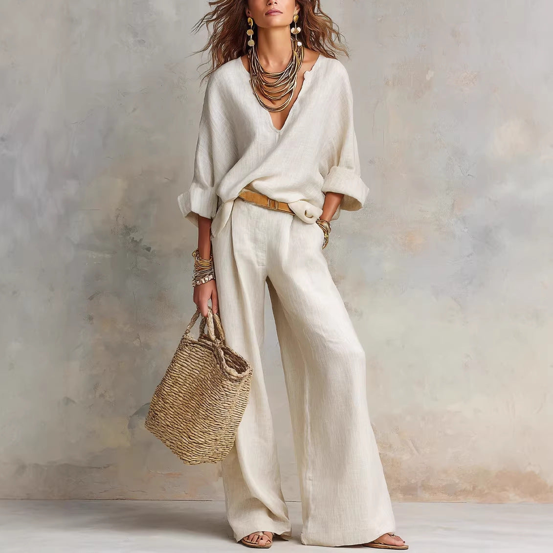 Fashionable Casual Linen Loose Vacation Set 