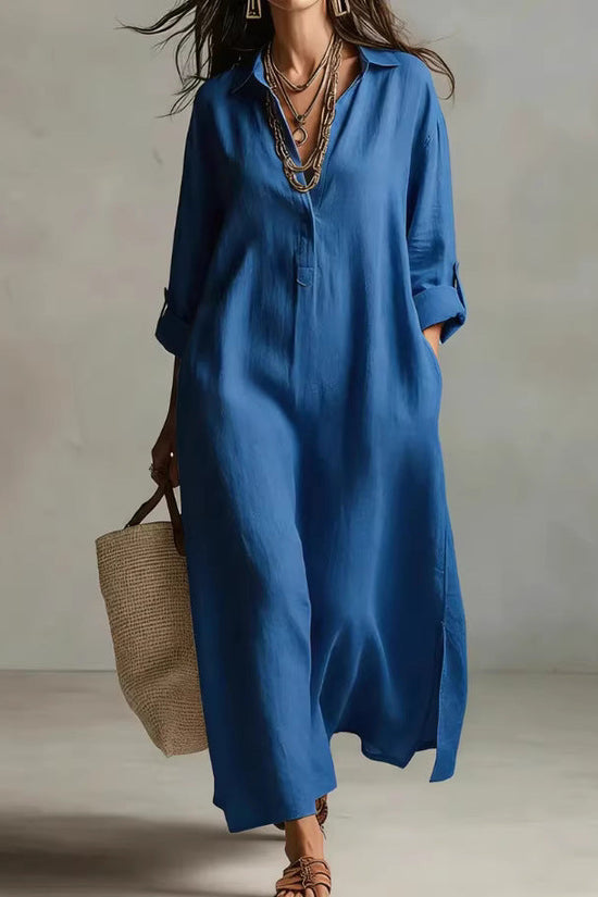 Casual Long-sleeve Shirt Dress, Laid-back Style Dress 