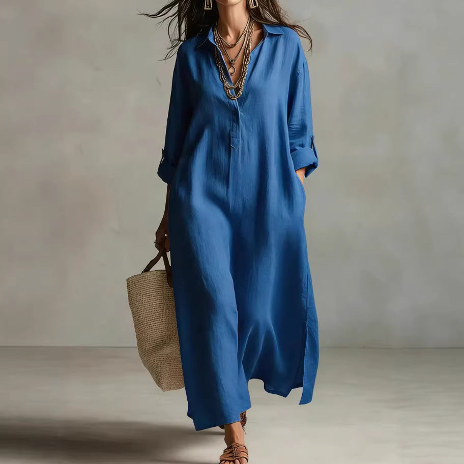 Casual Long-sleeve Shirt Dress, Laid-back Style Dress 