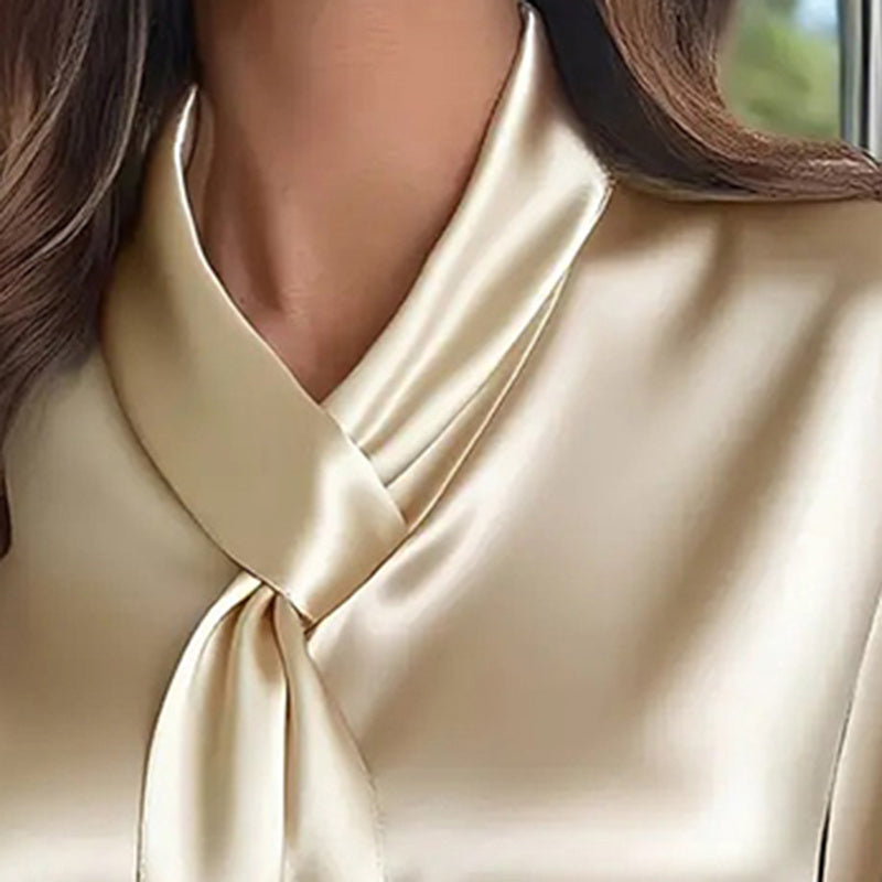 Women's Ribbon Detail Blouse, Lightweight Business Casual Shirt, Elegant Long Sleeve Office Work Top CJ US
