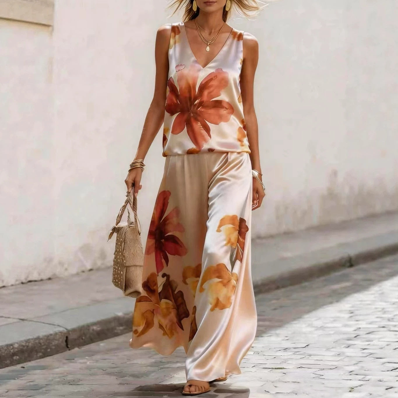Sleeveless Printed Vest And Pants Set 