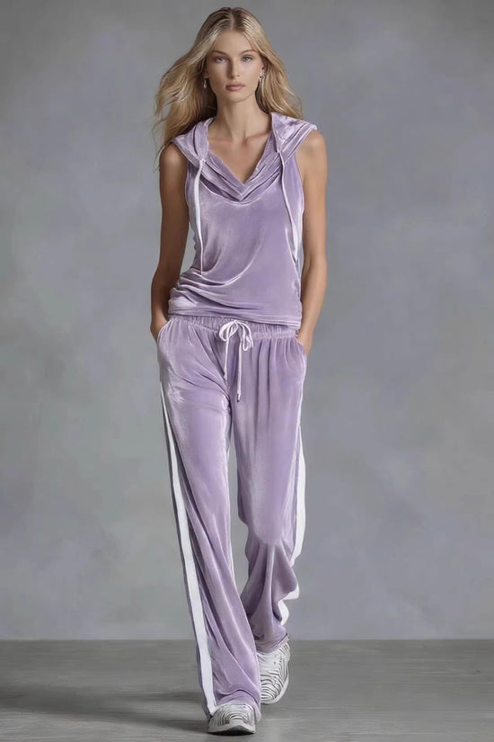 Velvet Womens Fashion Wide-Leg Pants Sports Suit 