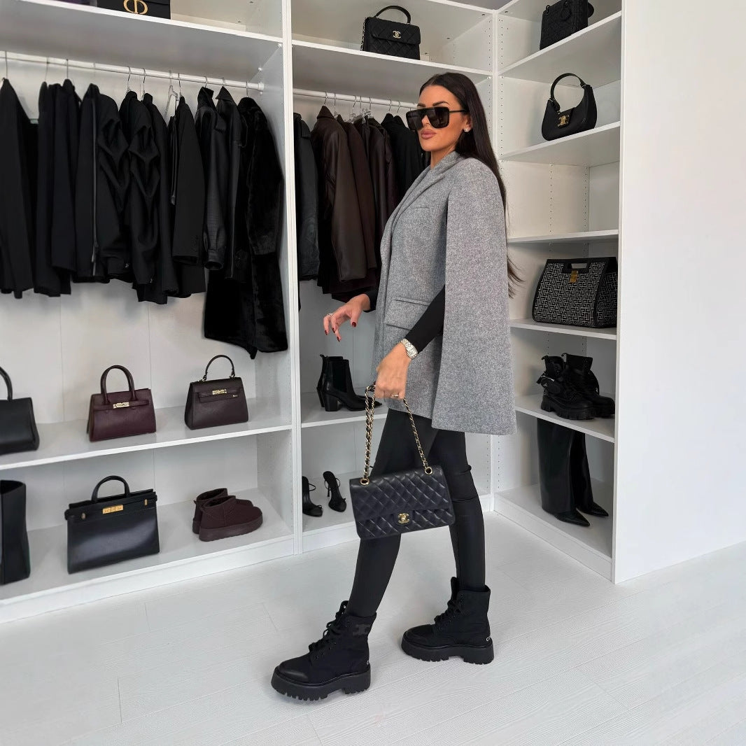 Fashion Solid Color Loose Shawl Coat 