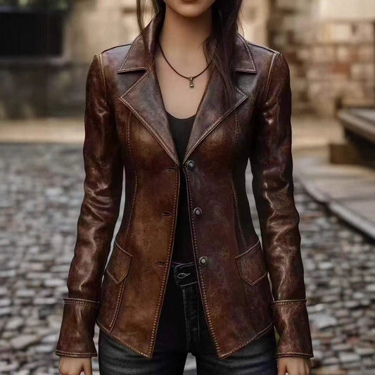 Chic Retro Cool Biker Leather Jacket Top 