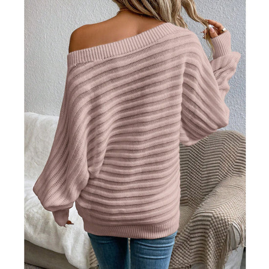 Off-Shoulder Batwing Sweater – Loose Knit Pull-Over for Fall CJ US