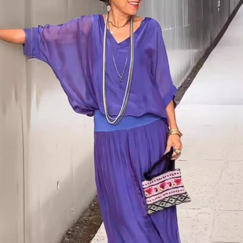Fashionable Best-Selling Solid-Colored Chiffon Set For Women 