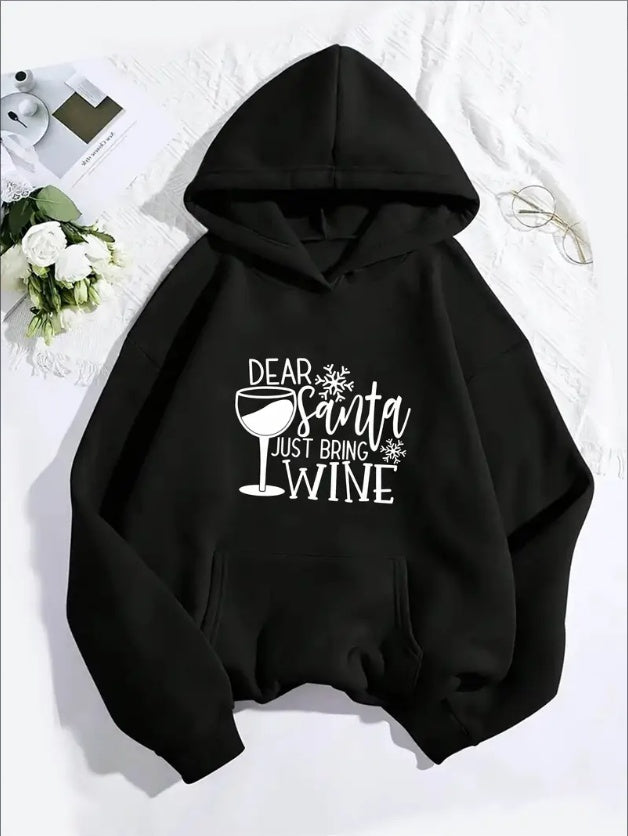 Women’s Christmas Wine Hoodie – Festive Holiday Pullover Sweatshirt CJ US