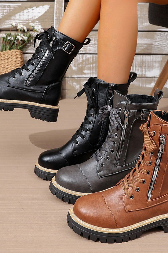 New Women's Solid Color Low Heel Middle Boots CJ
