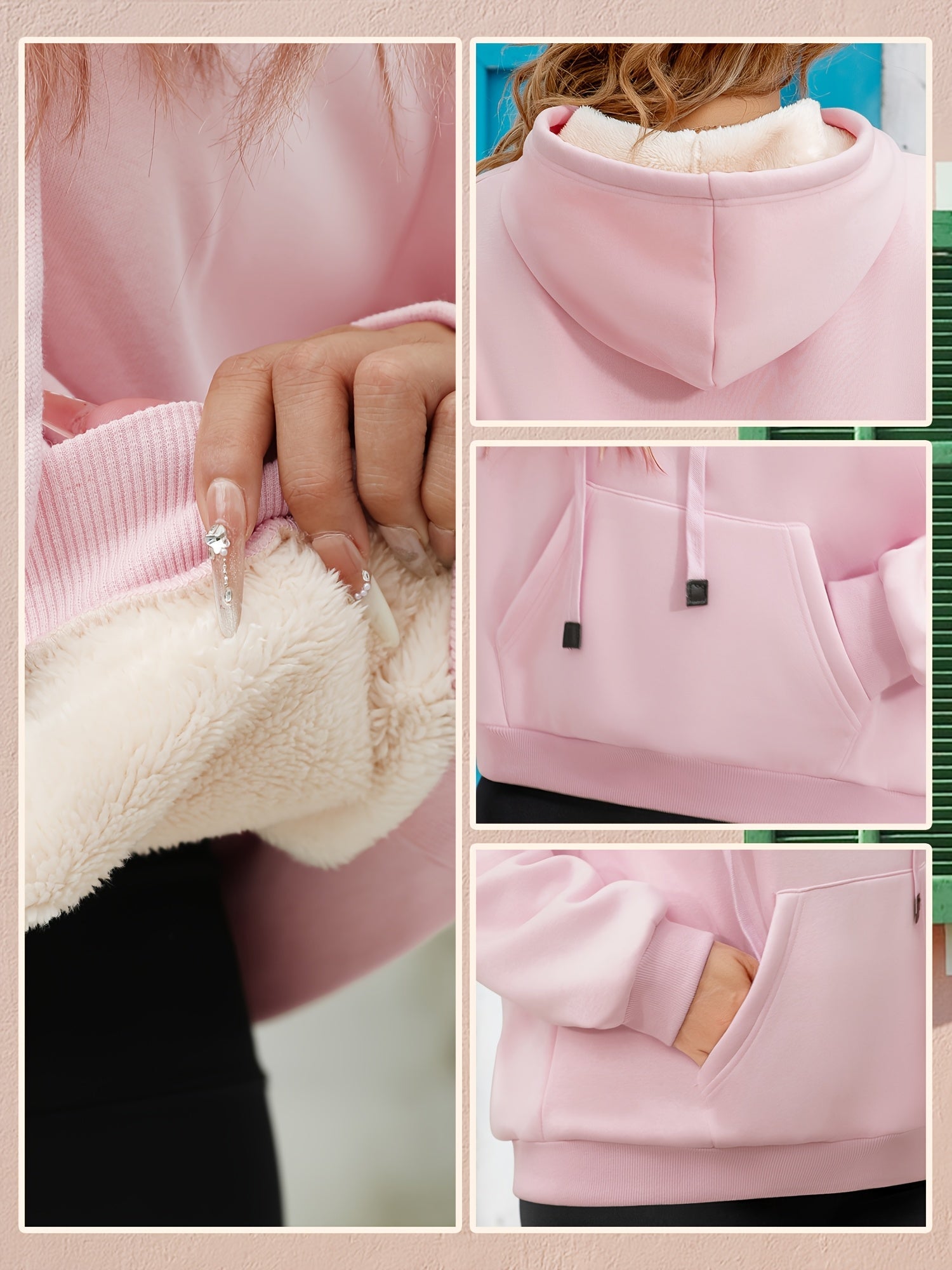 Winter New Arrival - Fashion Solid Color Velvet Hoodie - Warm Autumn And Winter Top - Hoodie With Adjustable Drawstring And Kangaroo Pocket, Comfortable Women's Sweatshirt 