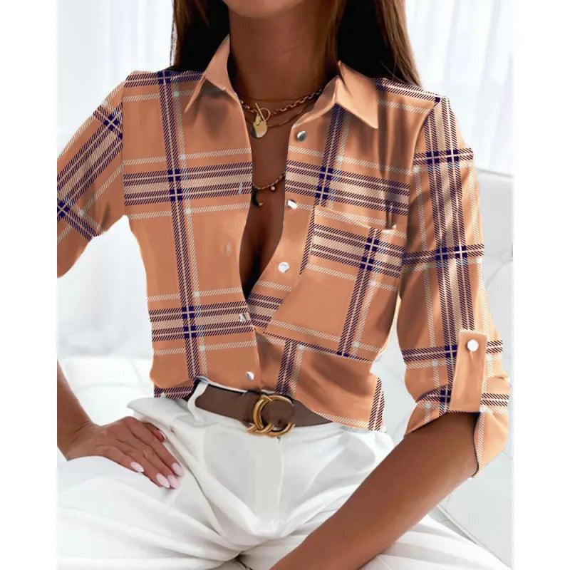 Women’s Printed Long-Sleeve Lapel Shirt | Casual Elegant Blouse 