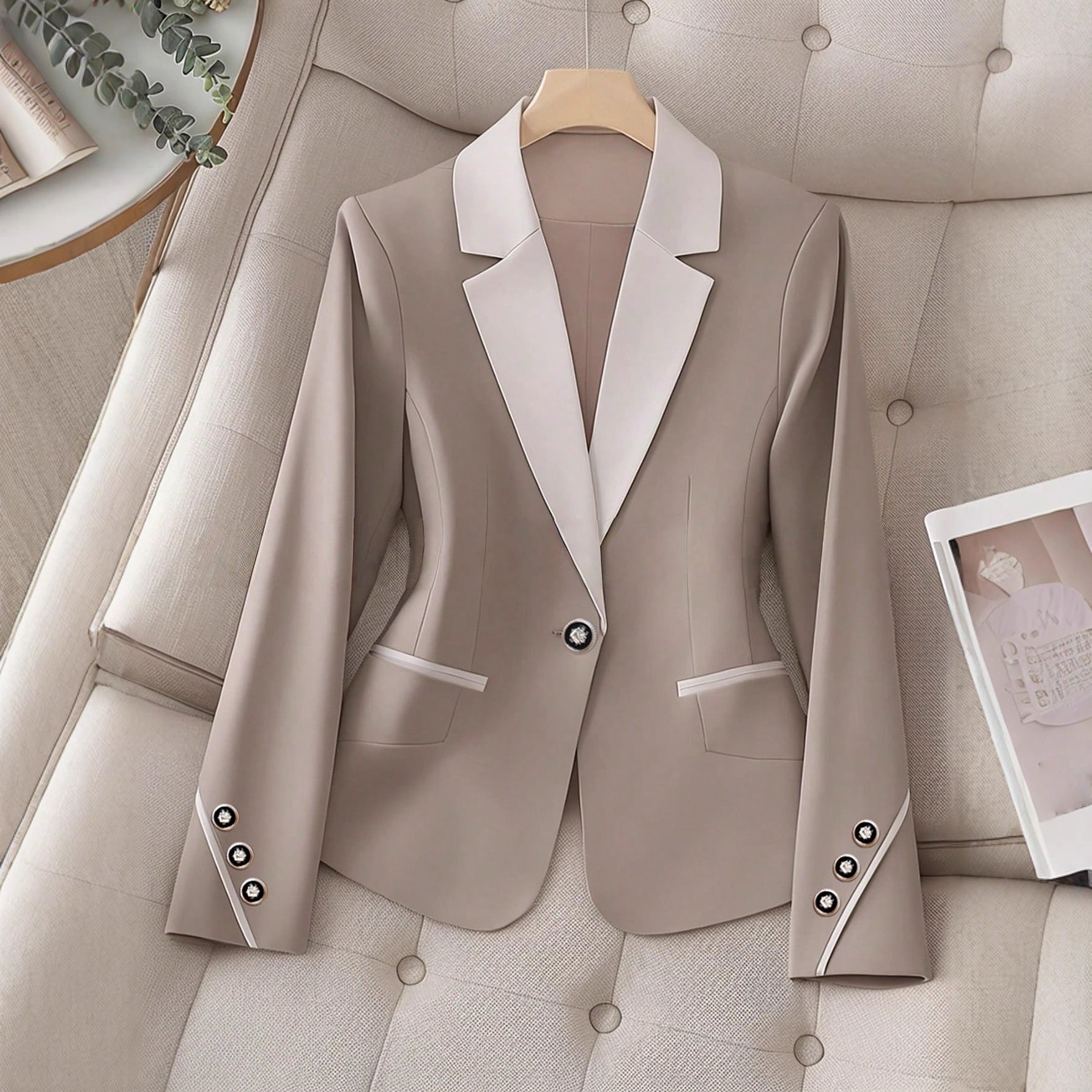 Professional Contrasting-Color Button Elegant Formal Blazer 