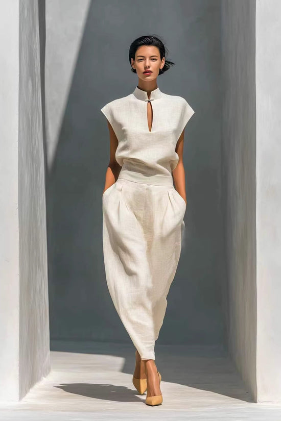 Chinese-style Satin Short-sleeve T-shirt And Pants Set For Women 