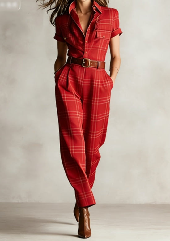Notched Lapel Wide-leg Jumpsuit 