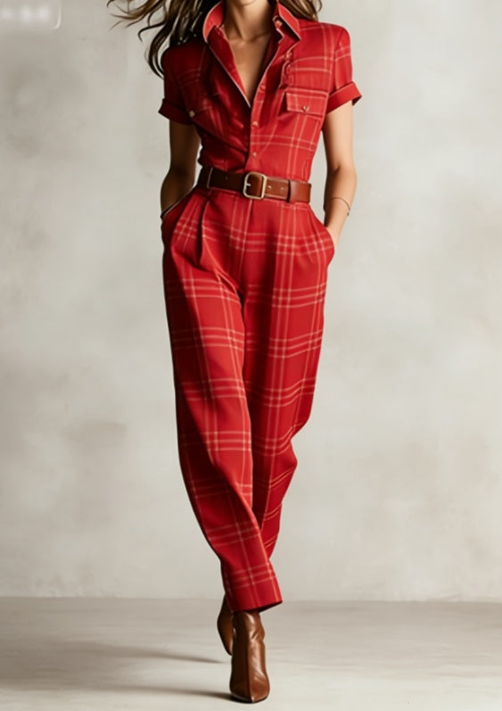 Notched Lapel Wide-leg Jumpsuit 