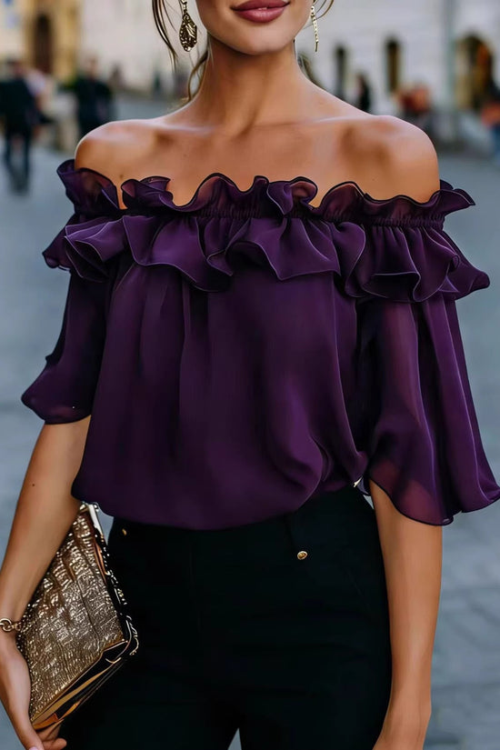 Solid-color Sexy Loose Off-shoulder Shirt 