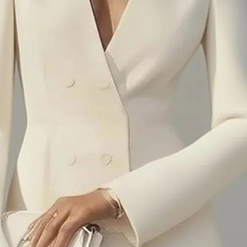 Women's Solid Color Deep V-Neck Dress Button Front A-Line Midi Dress For Formal Occasions CJ US