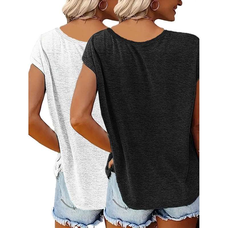 2Pack Women's V Neck Sleeveless Tank Tops Loose Fit Casual Summer Beach Shirts FitiqueFit